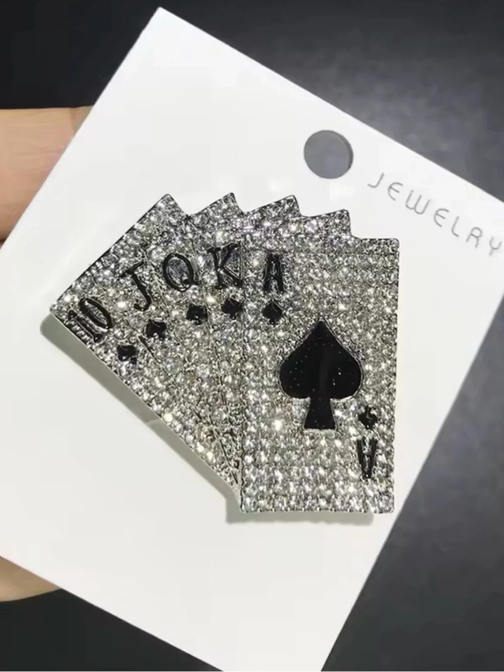 SILVER CRYSTAL POKER BROOCH / PIN / PENDANT